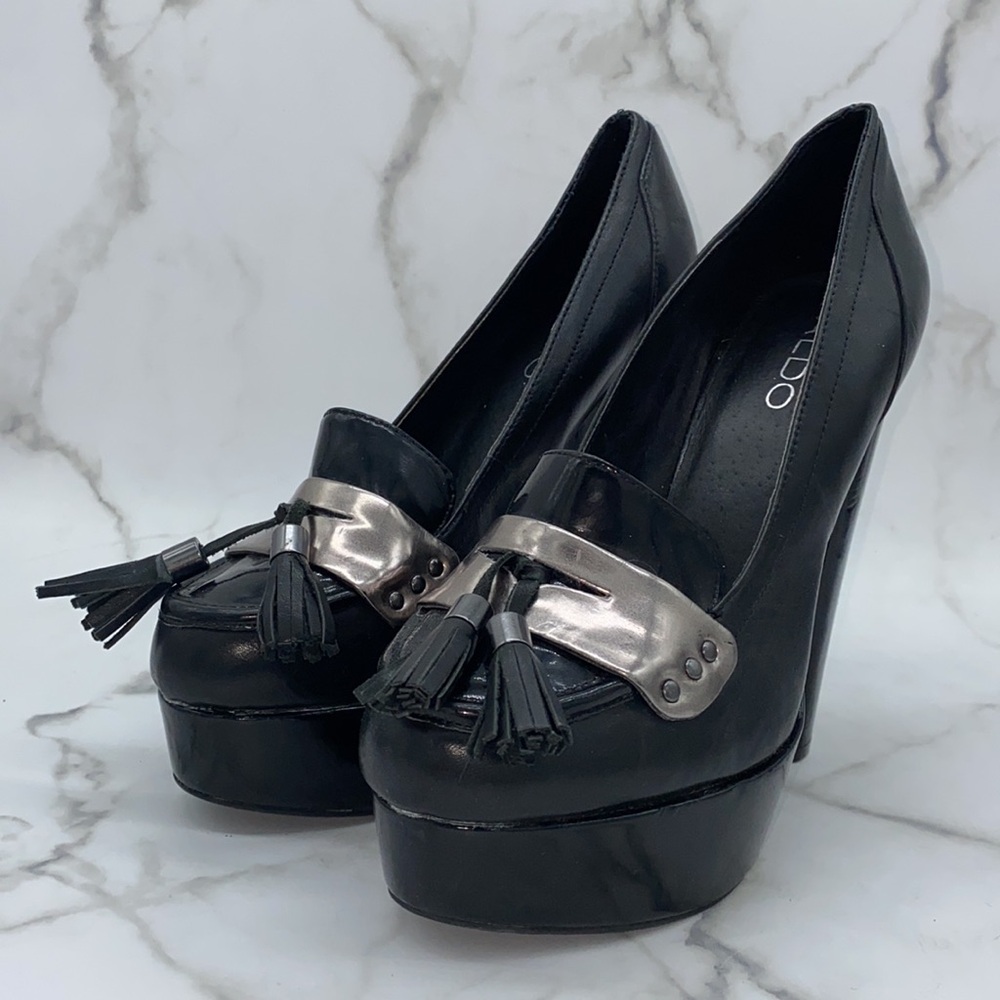 ALDO Black Platform High Heel Lofer Pumps with Tassel Accent - Picture 3 of 5